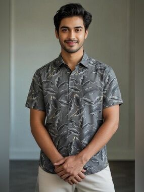 2/$20 Croft & Barrow Easy Care Men's Blue Feather Pattern Shirt